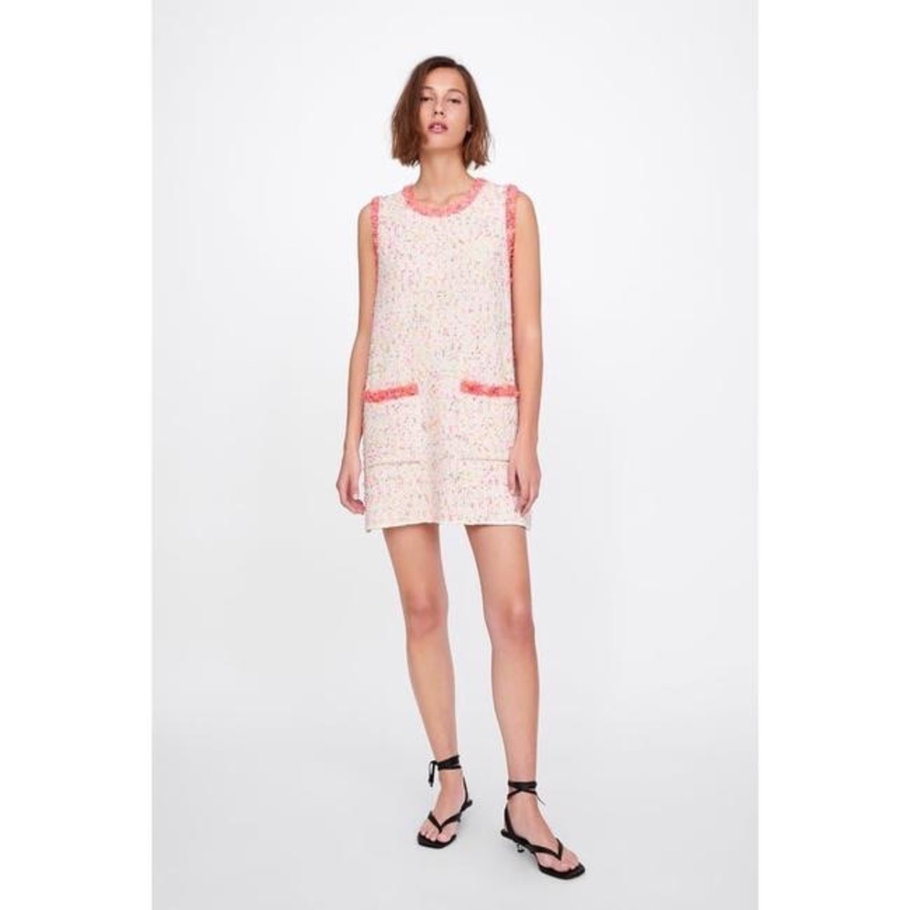 Zara Pink Tweed Knit Mini Dress Vest